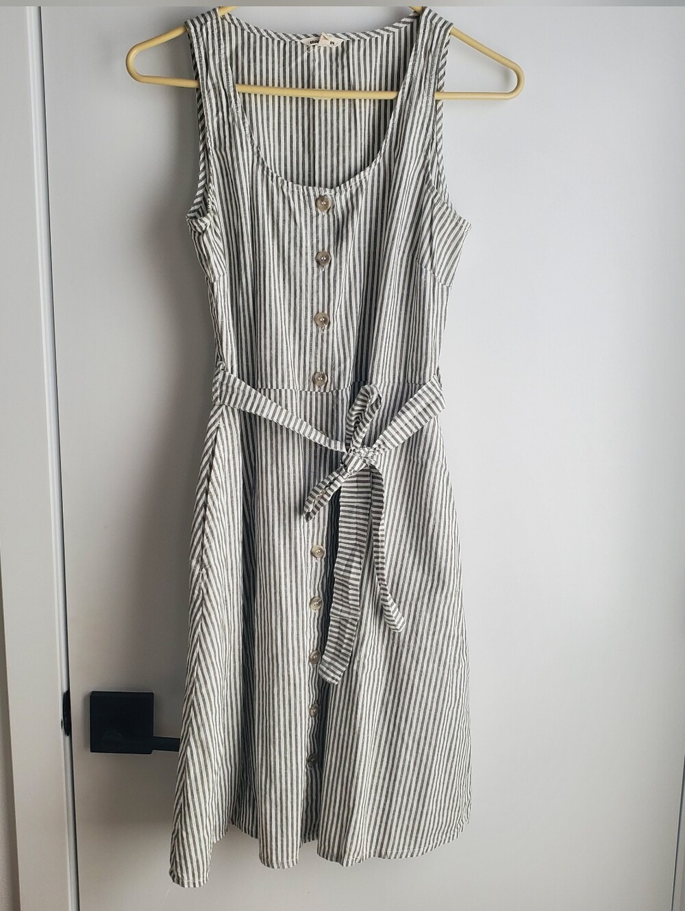 Bridge & Burn Striped Sleeveless Button-Front Dress with Waist Tie